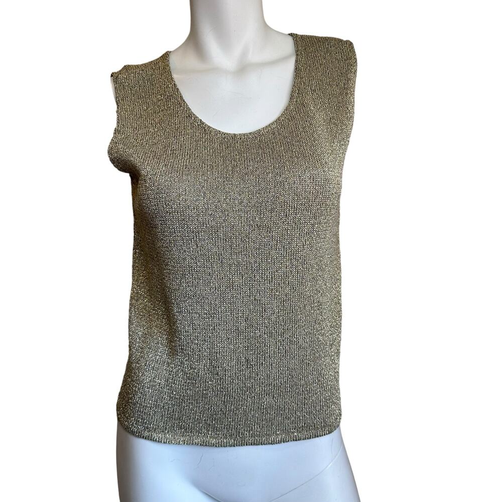 Vintage Brenda French for French Rags Gold Lurex Sleeveless Sweater sz 3=M/L EUC
